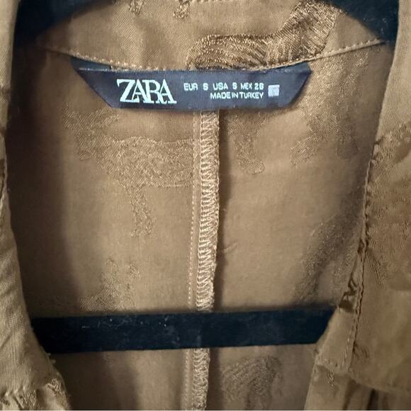 Zara Midi Dress Small Brown‎ Animal Print Metallic Safari Button-Up Shirtdress S - Picture 11 of 11